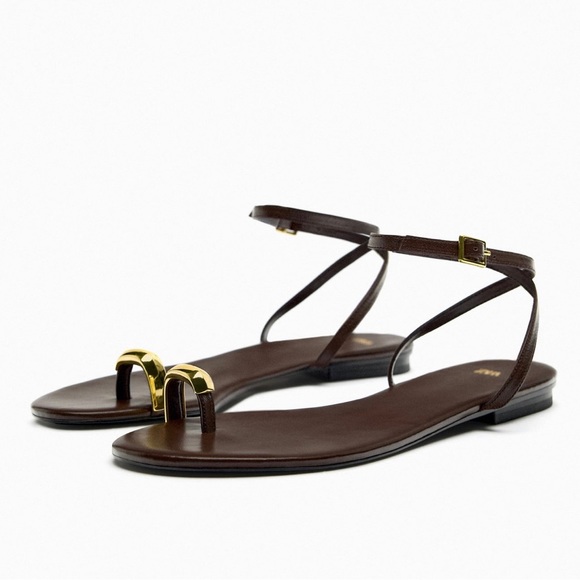 Zara metal ring toe-post leather sandals - Picture 3 of 7